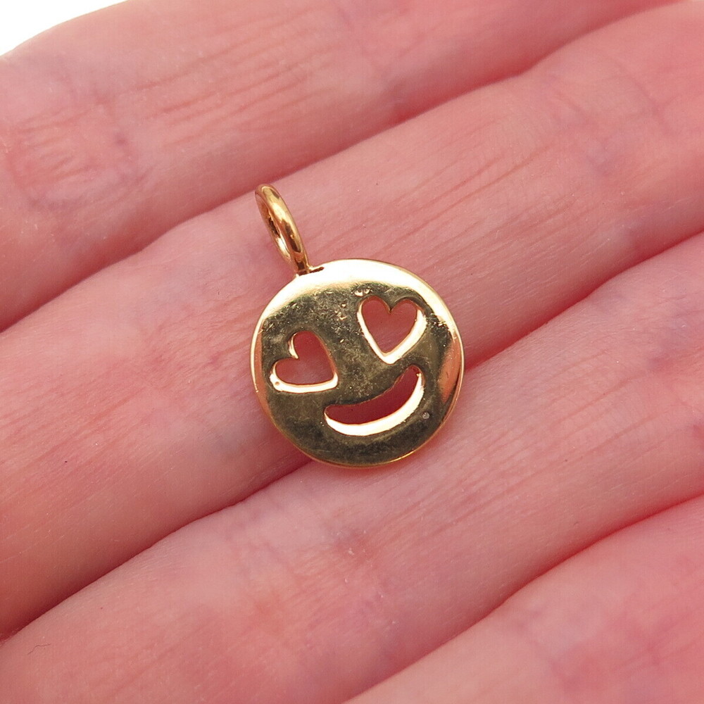 925 Sterling Silver Gold Plated In Love Face Emoji Charm Pendant